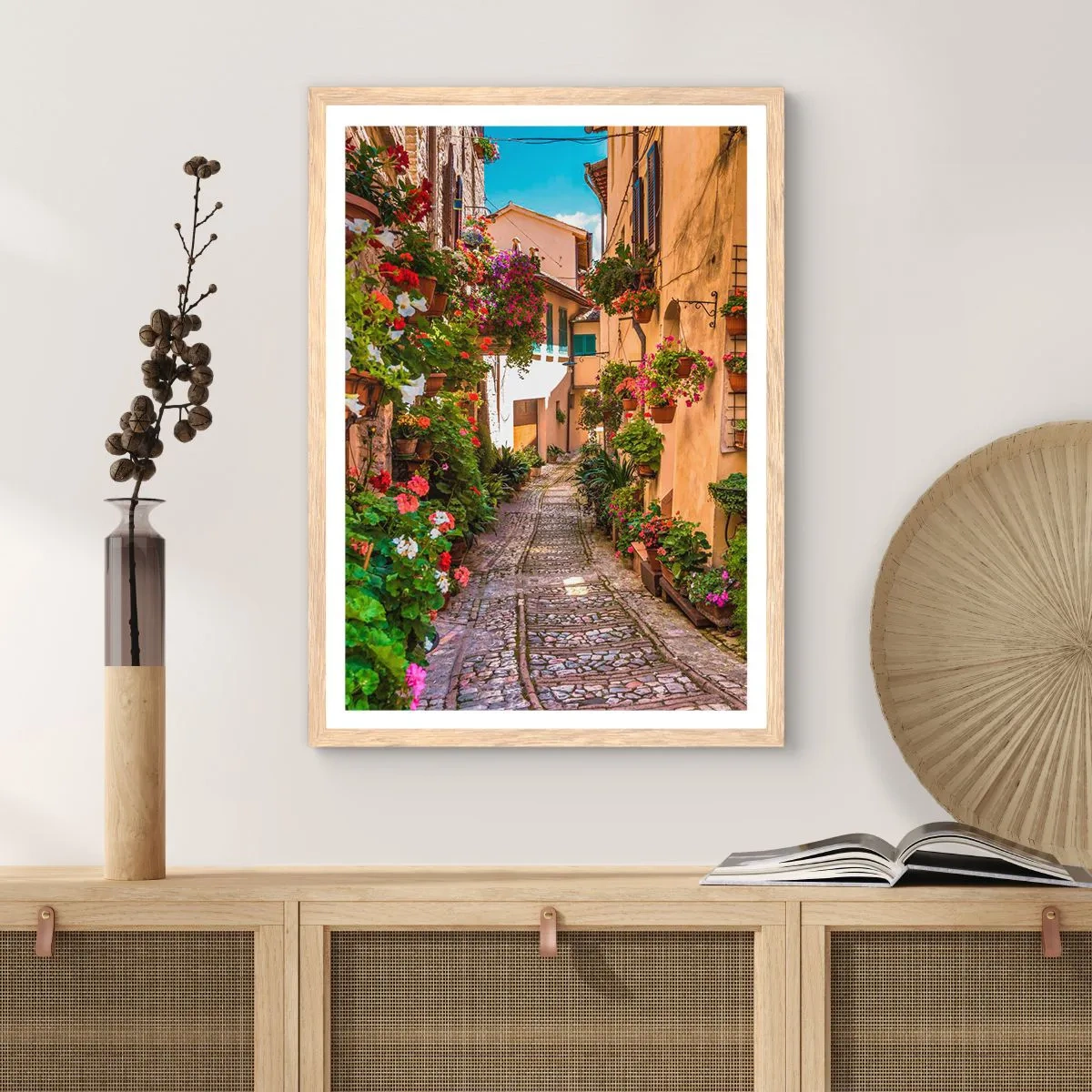 Poster în ramă de stejar deschis - Străduță italiană - 50x70 cm