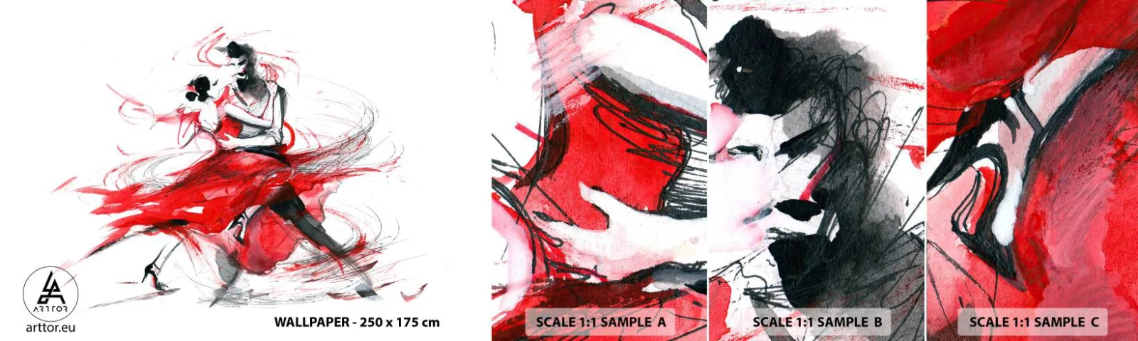 Mostră de Tapet Standard Eco - Tango - ritmul pasiunii - Abstracția, Dans, Dansator - 100x30 cm