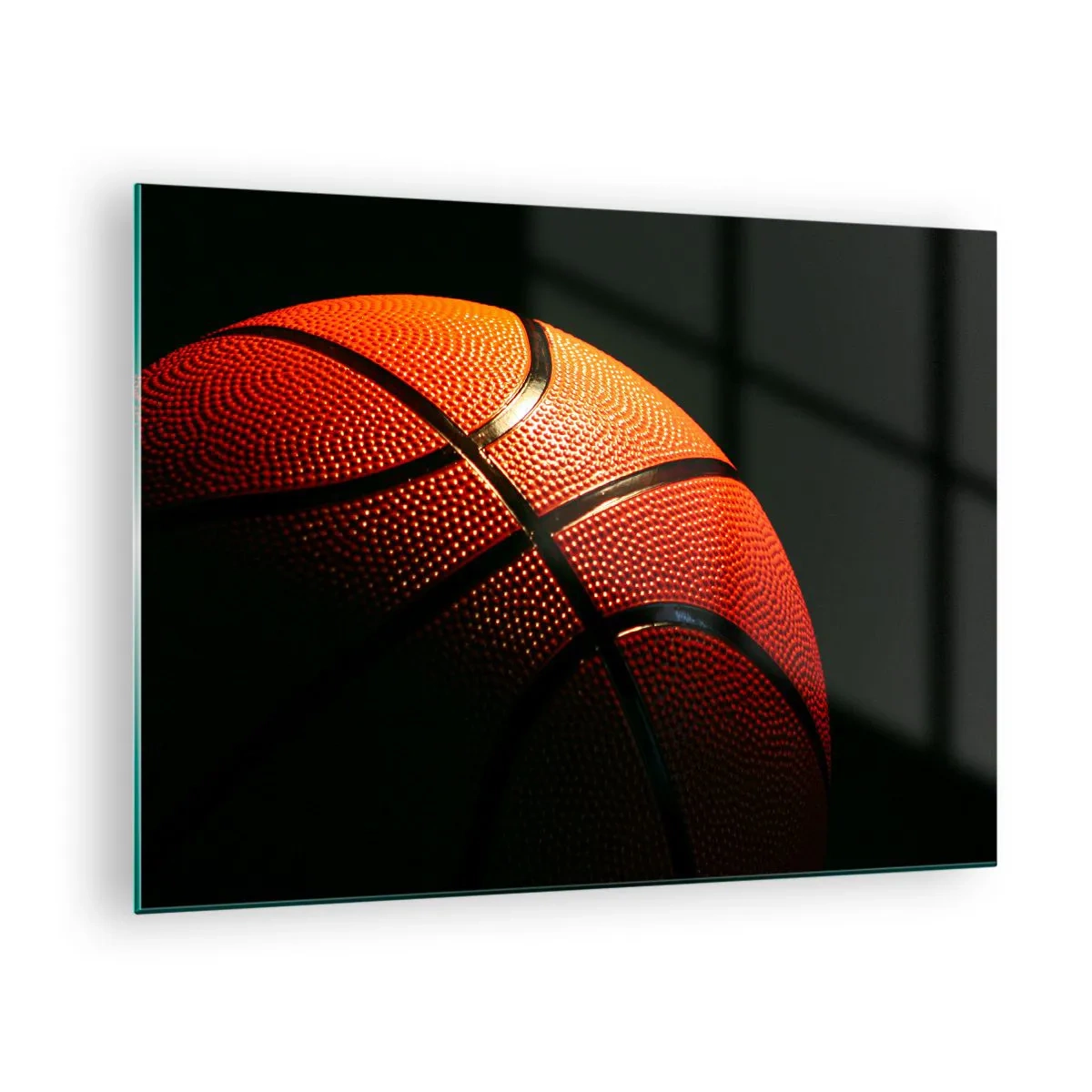Tablou pe sticlă - Baschet portocaliu pe fundal închis - 70x50cm - Frumoasă ca o planetă - Decorațiune modernă pentru perete pentru living și dormitor ARTTOR