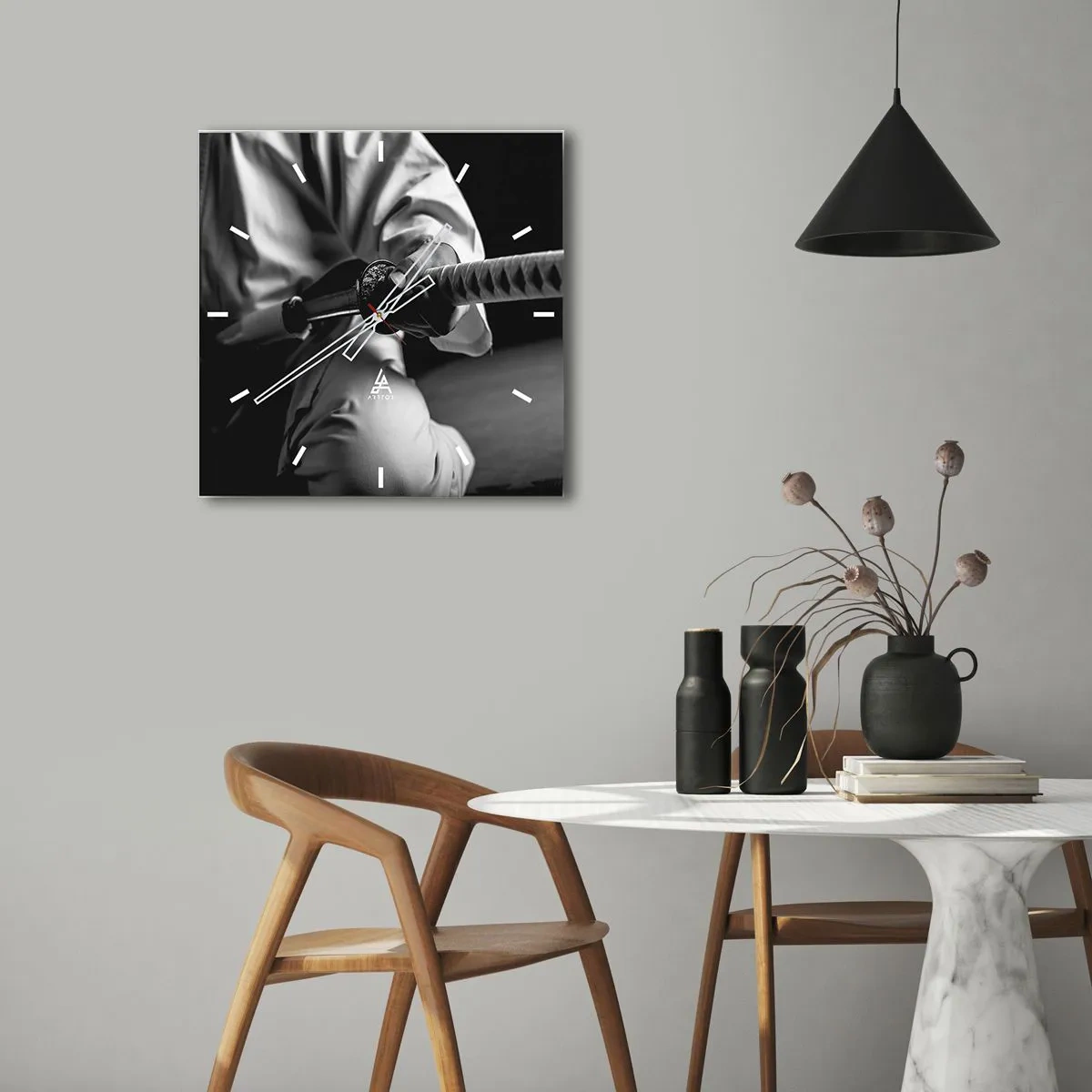 Ceas de perete - Ceas pe sticlă - Sufletul unui războinic - 40x40 cm