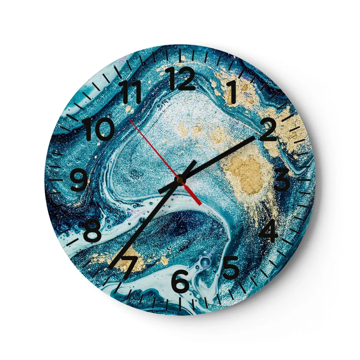 Ceas de perete - Ceas pe sticlă - Vârtej albastru - 30x30 cm