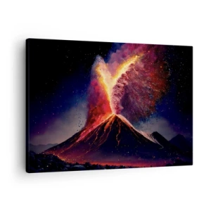 Tablou pe pânză Canvas - O erupție vulcanică unică noaptea, cu culori dinamice. - 70x50cm - Frumusețe și groază - Decorațiune modernă pentru perete pentru living și dormitor ARTTOR
