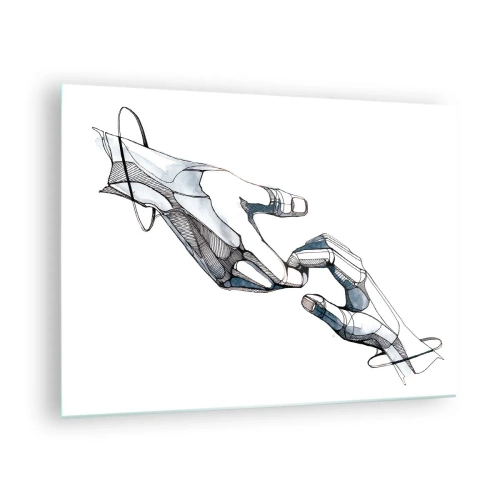 Tablou pe sticlă - Ilustrație artistică a două mâini într-un stil abstract - 70x50cm - Gest frumos - Decorațiune modernă pentru perete pentru living și dormitor ARTTOR