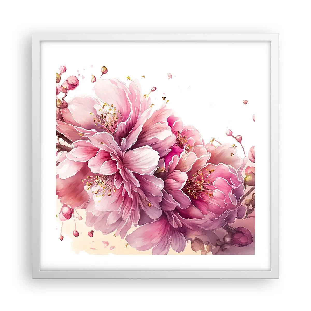 Poster în ramă albă - Flori de cireș - 50x50 cm