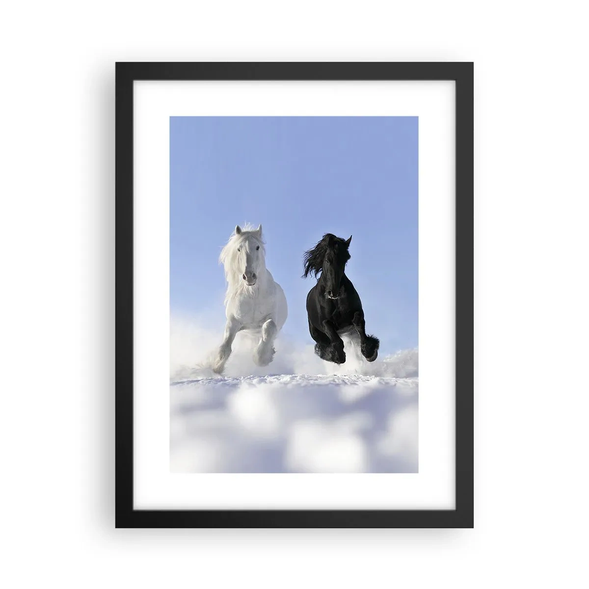 Poster în ramă neagră - Galop de alb și negru - 30x40 cm