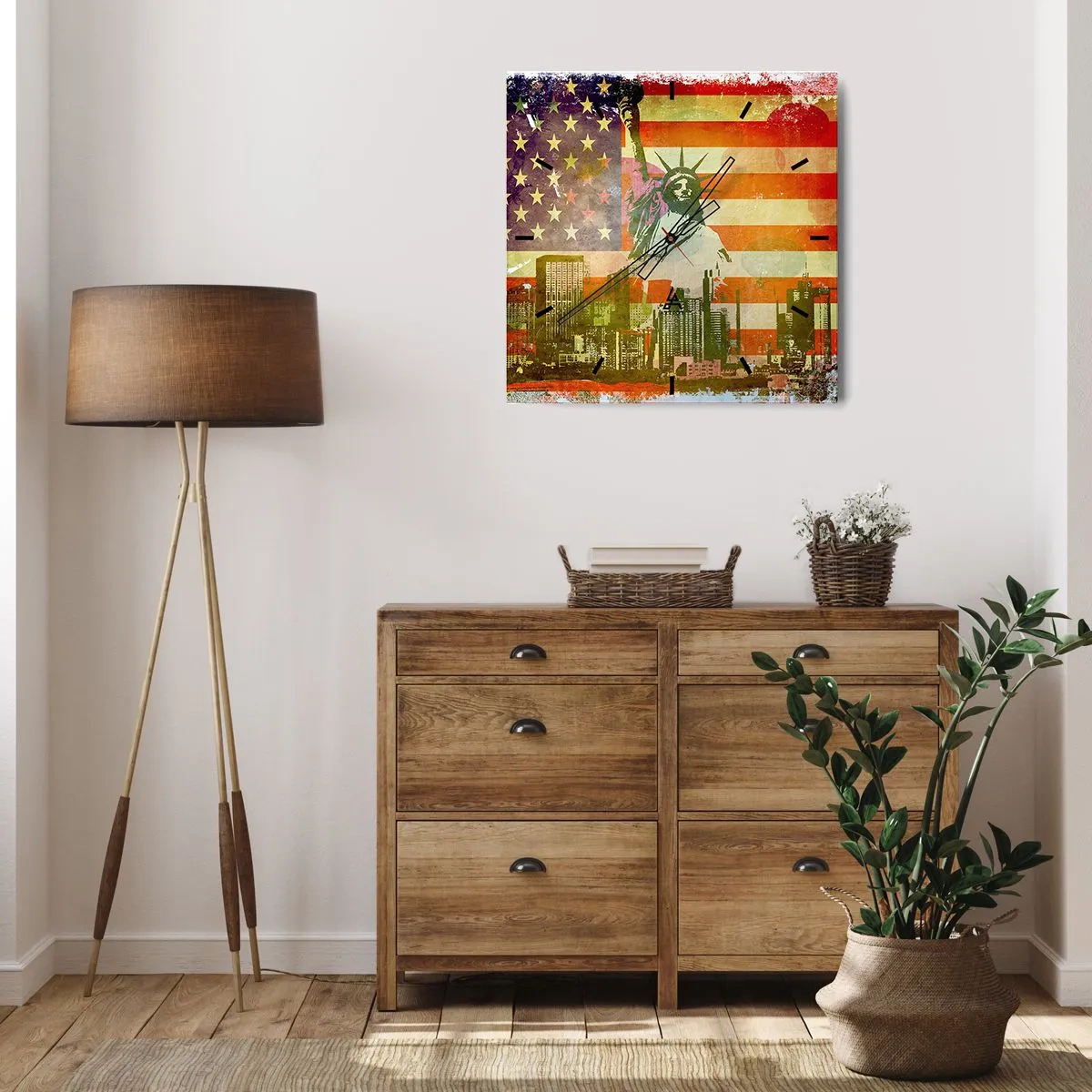 Ceas de perete - Ceas pe sticlă - Viva America! - 40x40 cm