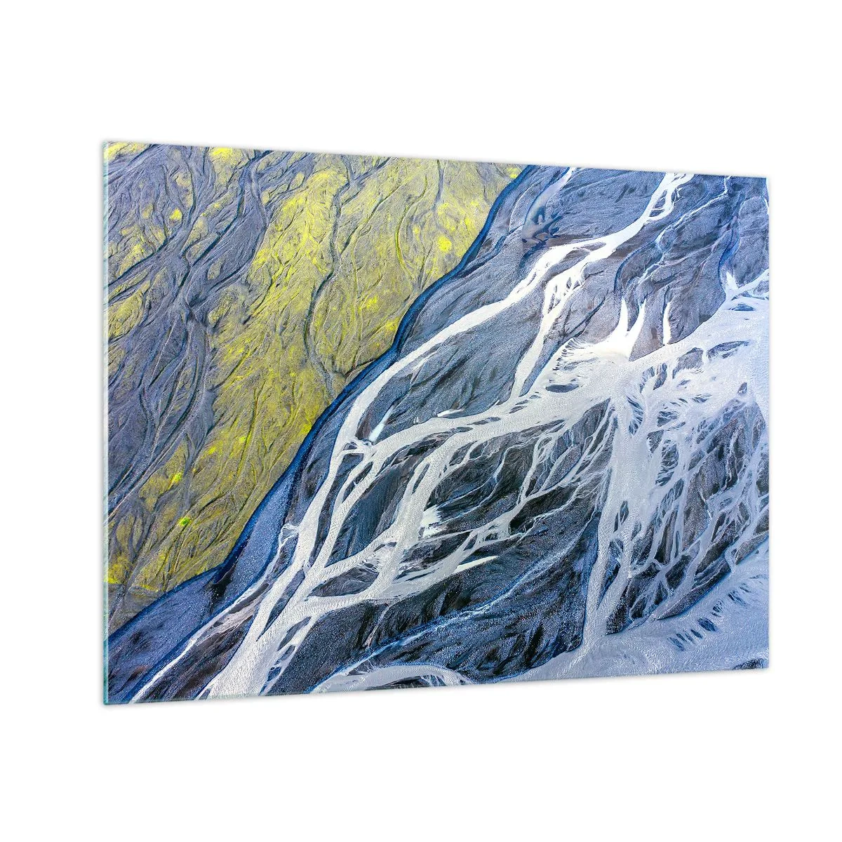 Tablou pe sticlă - O vedere de sus a suprafeței Pământului cu pâraie șerpuitoare - 70x50cm - Picturi din natură - Decorațiune modernă pentru perete pentru living și dormitor ARTTOR