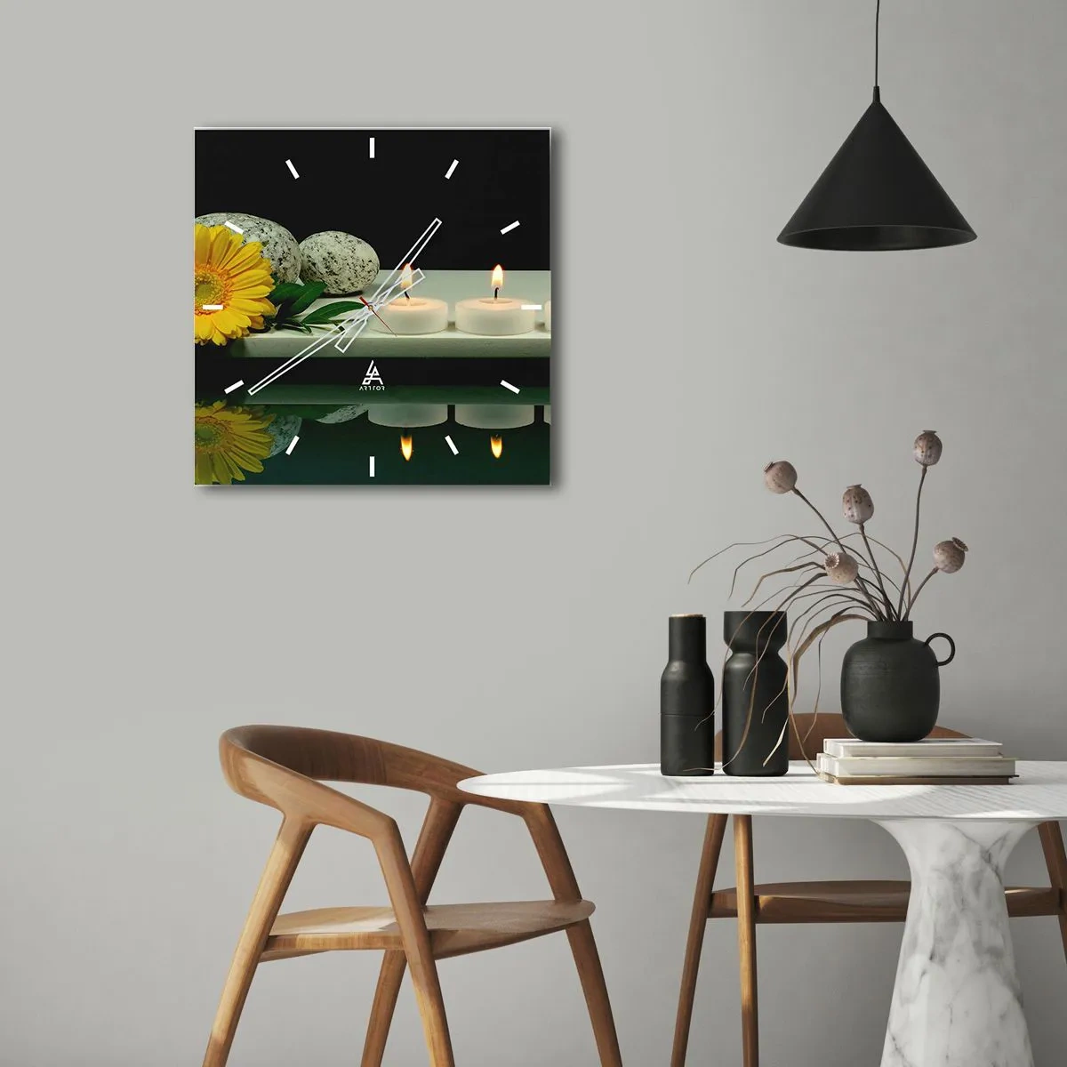 Ceas de perete - Ceas pe sticlă - Calmarea simțurilor - 40x40 cm