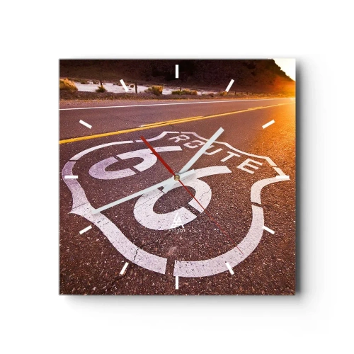 Ceas de perete - Ceas pe sticlă - Celebrul Route 66 - 30x30 cm