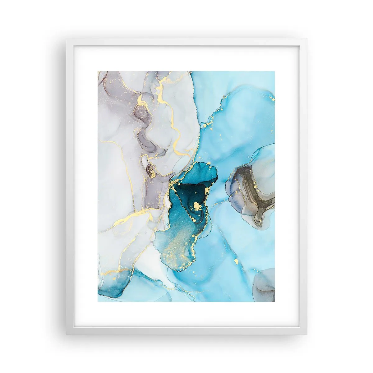 Poster în ramă albă - Un studiu al întâlnirii dintre gri și turcoaz - 40x50 cm