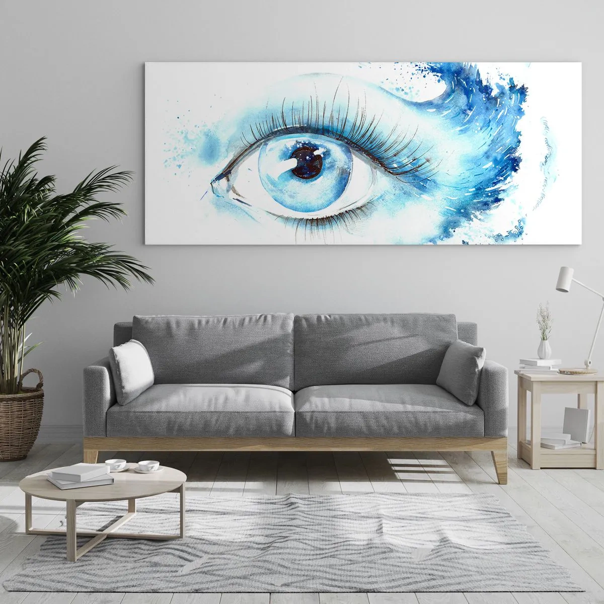 Tablou pe sticlă - Scufundă-te în albastrul privirii - 100x40 cm