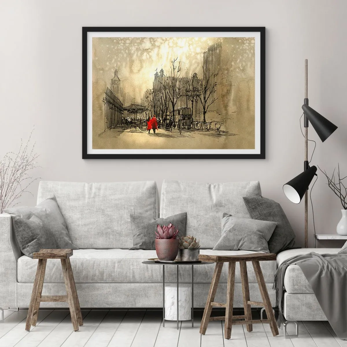 Poster în ramă neagră - O întâlnire în ceața londoneză  - 70x50 cm