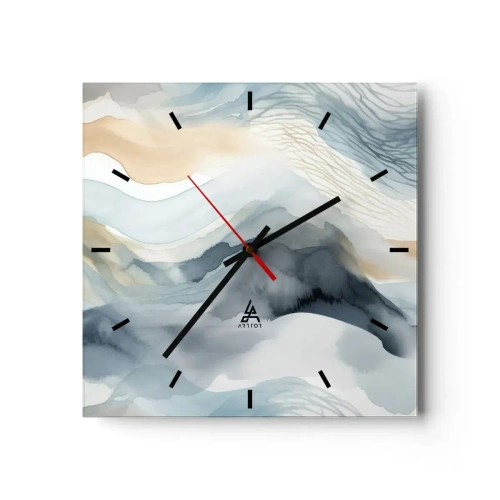 Ceas de perete - Ceas pe sticlă - Abstracție de zăpadă și ceață - 40x40 cm