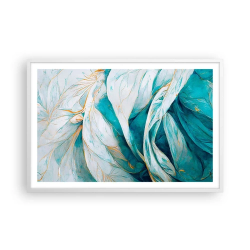 Poster în ramă albă - Abstractul albastru cu motiv auriu - 91x61 cm