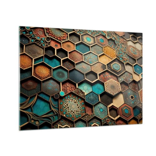 Tablou pe sticlă - Mozaic cu modele geometrice în stil oriental - 70x50cm - Ornamente arabe - o variație - Decorațiune modernă pentru perete pentru living și dormitor ARTTOR