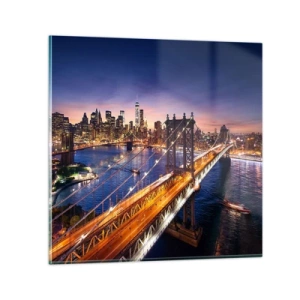 Tablou pe sticlă - Pe un pod luminos către inima orașului - 30x30 cm