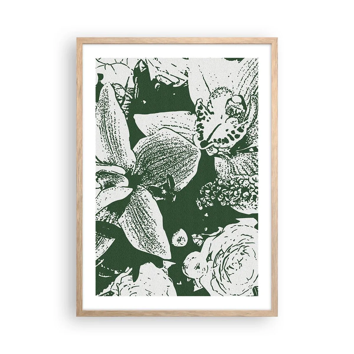 Poster în ramă de stejar deschis - Buchet - o lume de verde - 50x70 cm