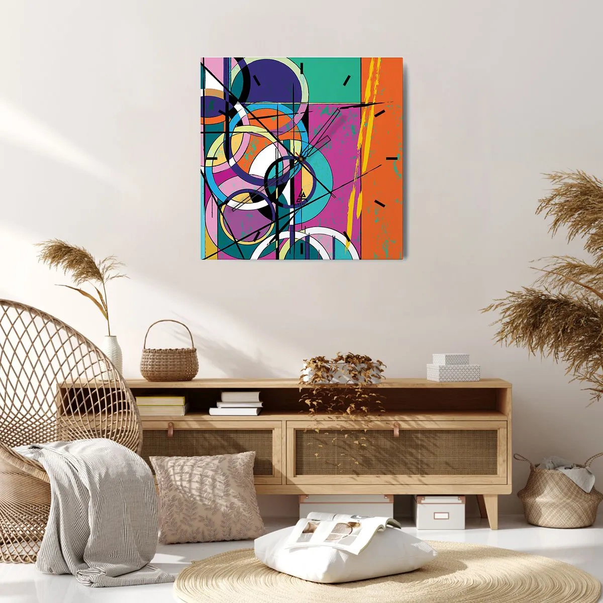 Ceas de perete - Ceas pe sticlă - Roată cu roată - 30x30 cm