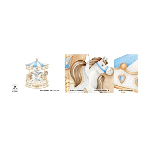 Mostră de Tapet Standard Eco - Copilărie dulce - Cai, Carusele, Pentru copii - 100x30 cm