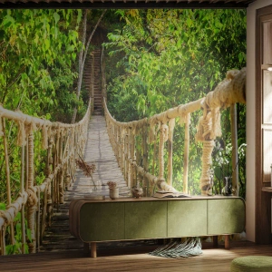 Tapet Premium Sand - Suspendat în verde - Junglă, Pod de frânghie, Natură - 100x70 cm