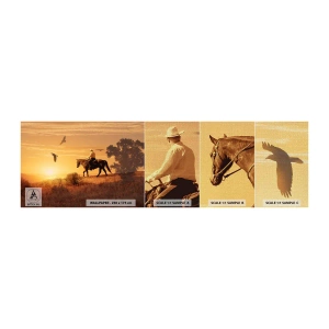 Mostră tapet Premium Canvas - Singur peste prerie - Cal, Cowboy, Peisaj - 100x30 cm