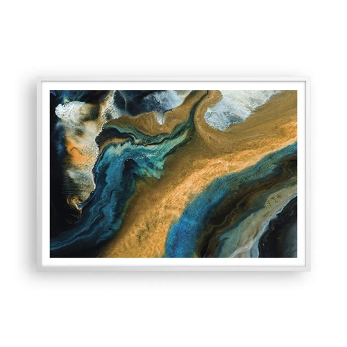 Poster în ramă albă - Albastru - galben - influență reciprocă - 100x70 cm