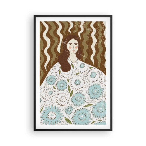 Poster în ramă neagră - Portret în rochie înflorată - 61x91 cm