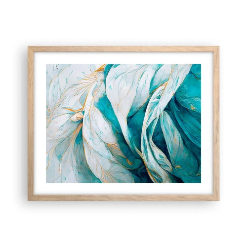 Poster în ramă de stejar deschis - Abstractul albastru cu motiv auriu - 50x40 cm