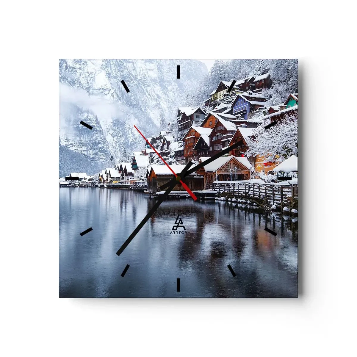 Ceas de perete - Ceas pe sticlă - În decor de iarnă - 30x30 cm