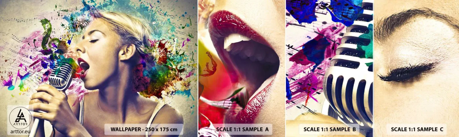 Mostră de Tapet Standard Eco - Pictează lumea cu vocea ta - Femeie, Muzică, 3D - 100x30 cm