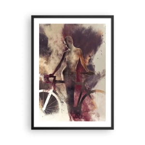 Poster în ramă neagră - Silueta unei femei cu o bicicletă pe un fundal artistic, fumuriu - 50x70cm - În forme de marmură sufletul ciclist - Decorațiune modernă pentru perete pentru living și dormitor ARTTOR