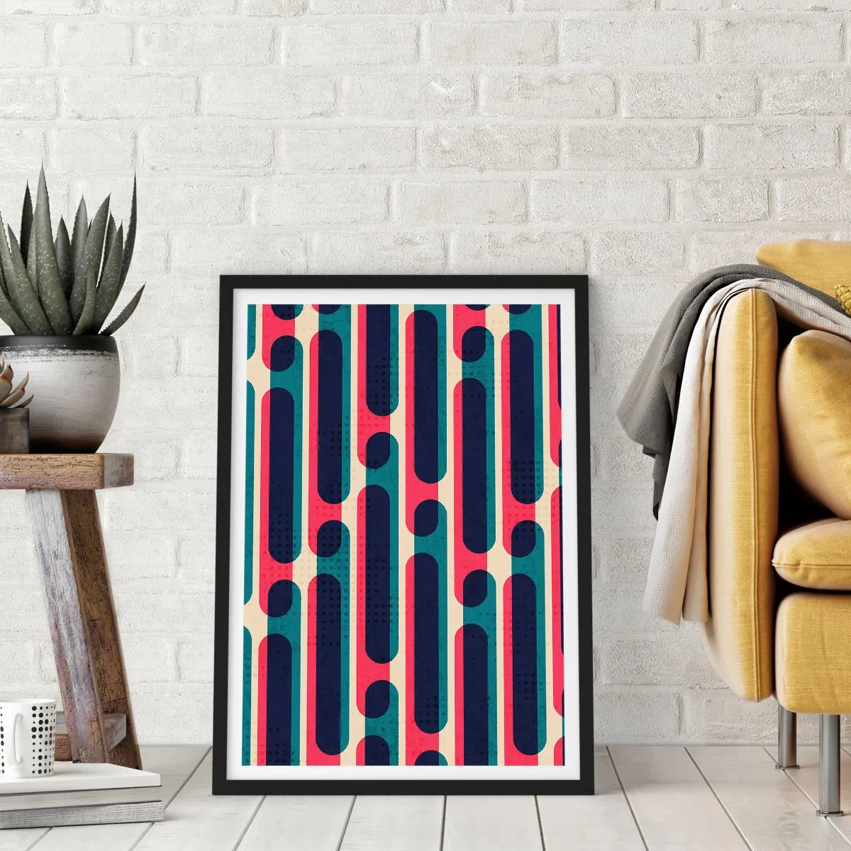 Poster în ramă neagră - Model geometric în nuanțe de roșu și albastru - 50x70cm - Înăuntru și înainte - Decorațiune modernă pentru perete pentru living și dormitor ARTTOR