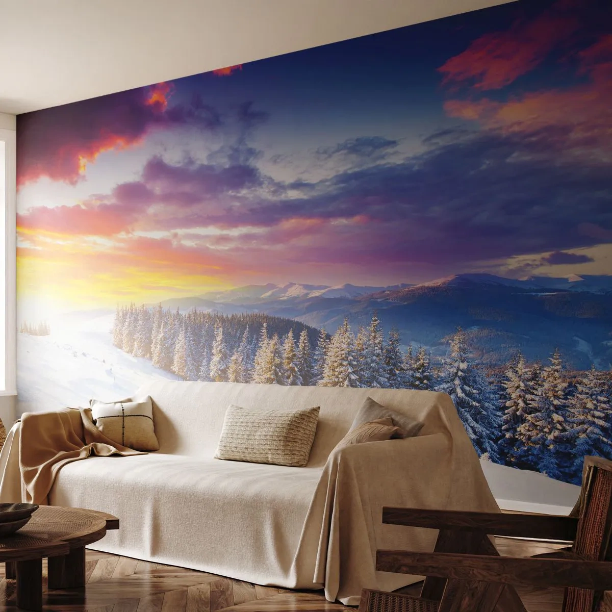 Tapet Premium Sand - În plină zi - Peisaj, Munţi, Iarnă - 100x70 cm