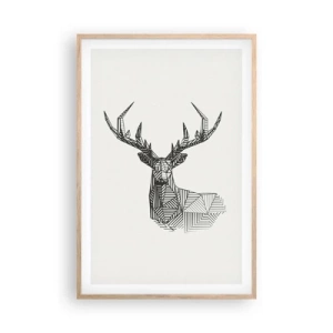 Poster în ramă de stejar deschis - Cerb în stil cubist - 61x91 cm