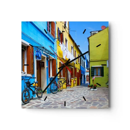 Ceas de perete - Ceas pe sticlă - La capătul străzii pastelate și dulci - 30x30 cm