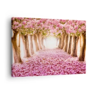 Tablou pe pânză Canvas - O alee de copaci înfloriți în nuanțe de roz - 70x50cm - Drumul spre paradis - Decorațiune modernă pentru perete pentru living și dormitor ARTTOR