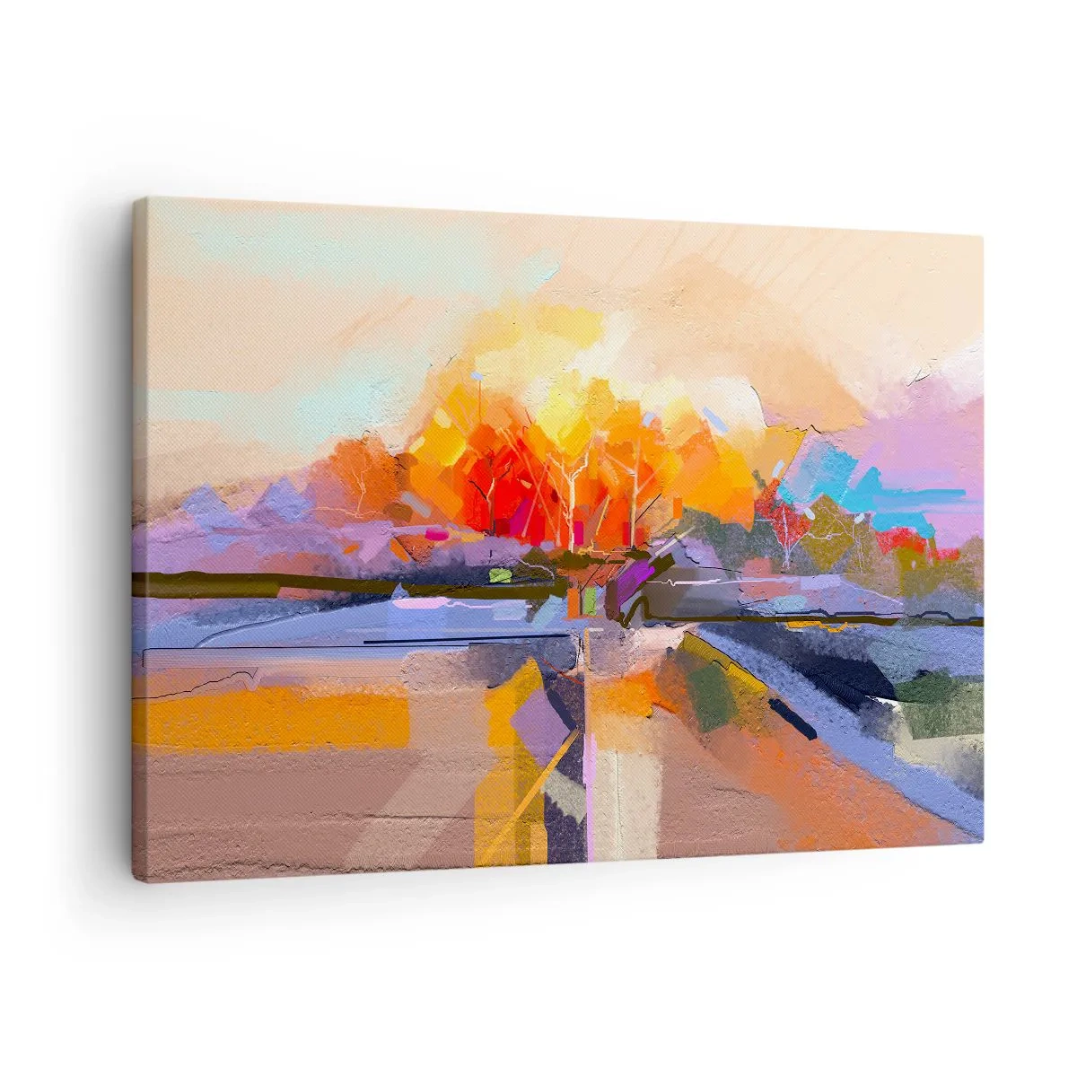 Tablou pe pânză Canvas - Un peisaj abstract cu culori intense de toamnă. - 70x50cm - A devenit toamnă - Decorațiune modernă pentru perete pentru living și dormitor ARTTOR