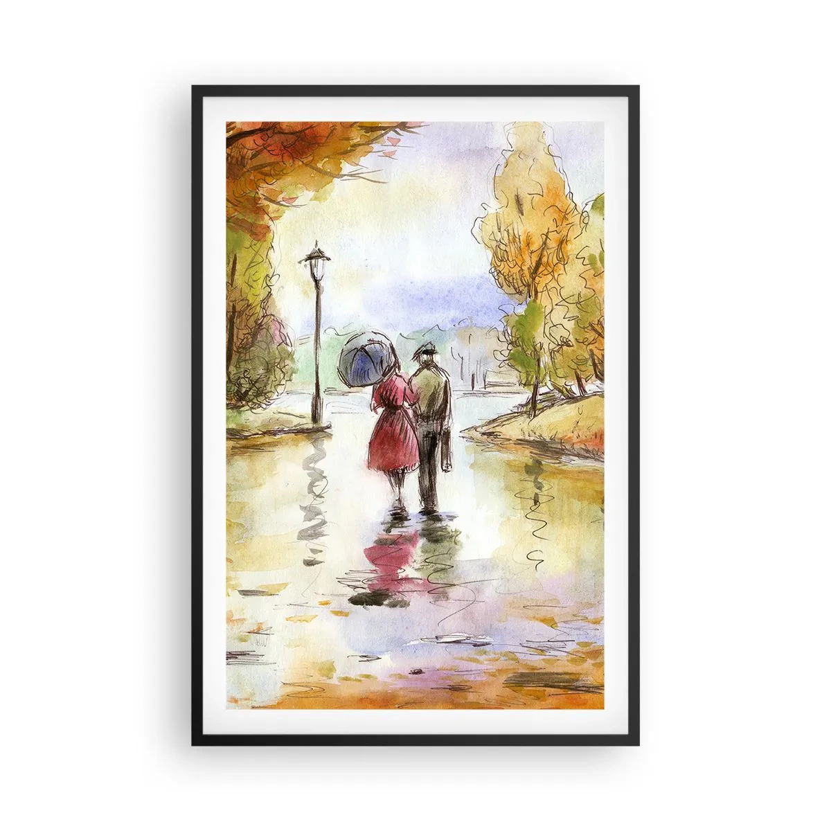 Poster în ramă neagră - Toamnă romantică în parc - 61x91 cm
