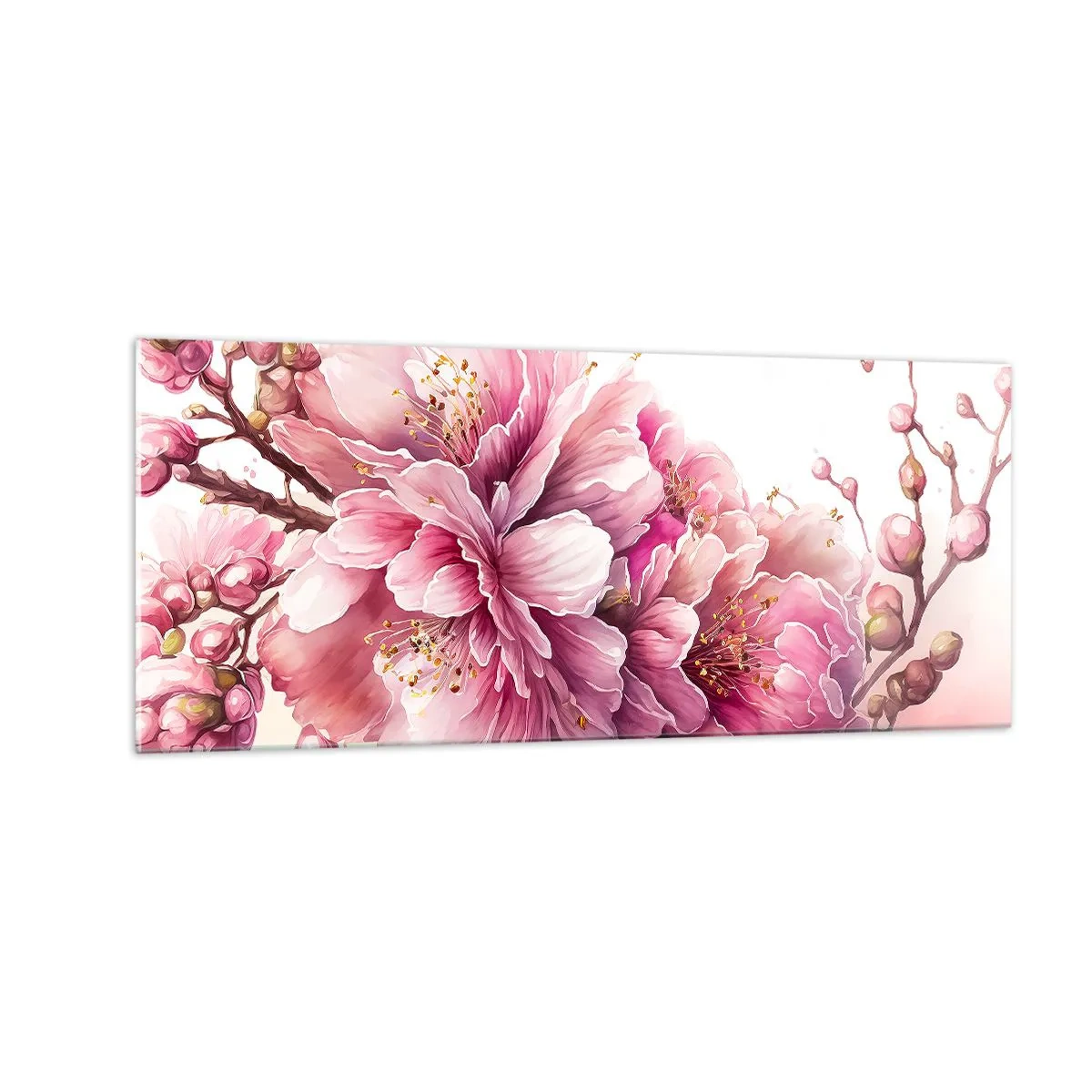 Tablou pe sticlă - Flori de cireș - 100x40 cm