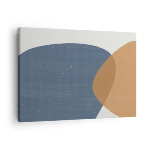 Tablou pe pânză Canvas - O compoziție geometrică minimalistă în nuanțe de albastru și portocaliu. - 70x50cm - Ovale și influențe - Decorațiune modernă pentru perete pentru living și dormitor ARTTOR