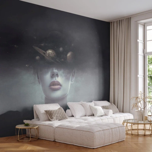 Tapet Premium Canvas - Și planetele o iau razna... - Abstracția, Chipul de femeie, Cosmos - 250x175 cm