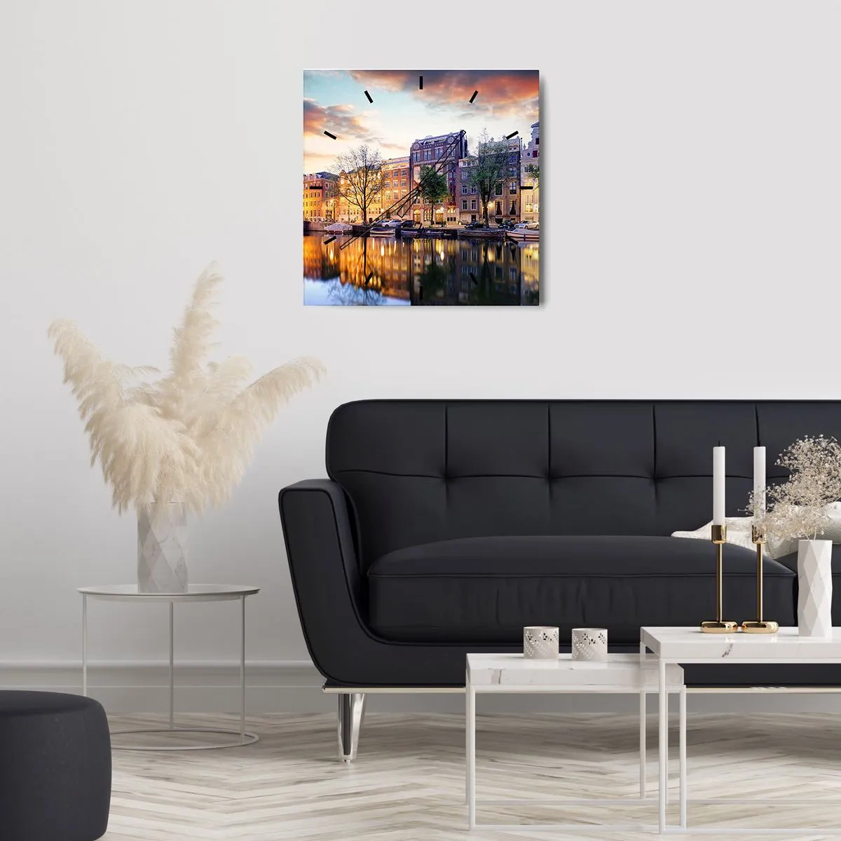 Ceas de perete - Ceas pe sticlă - Frumusețe olandeză sobră și calmă - 30x30 cm