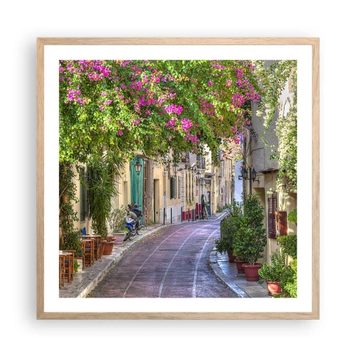 Poster în ramă de stejar deschis - Alee înfloritoare - 60x60 cm