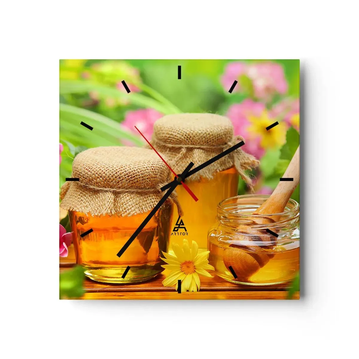 Ceas de perete - Ceas pe sticlă - Dulce și florală - 30x30 cm