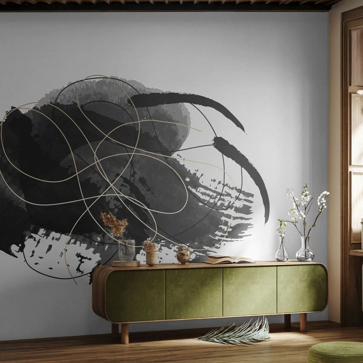 Tapet Premium Sand - Provenit din negru - Abstracția, Bucată, Artă Modernă - 100x70 cm
