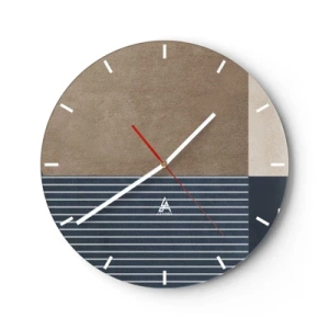 Ceas de perete - Ceas pe sticlă - Un aranjament minimalist de culori și linii într-o formă geometrică - 30x30cm - Compoziție de simplitate și rotunjime - Decorațiune modernă pentru perete pentru living, bucătărie și dormitor ARTTOR