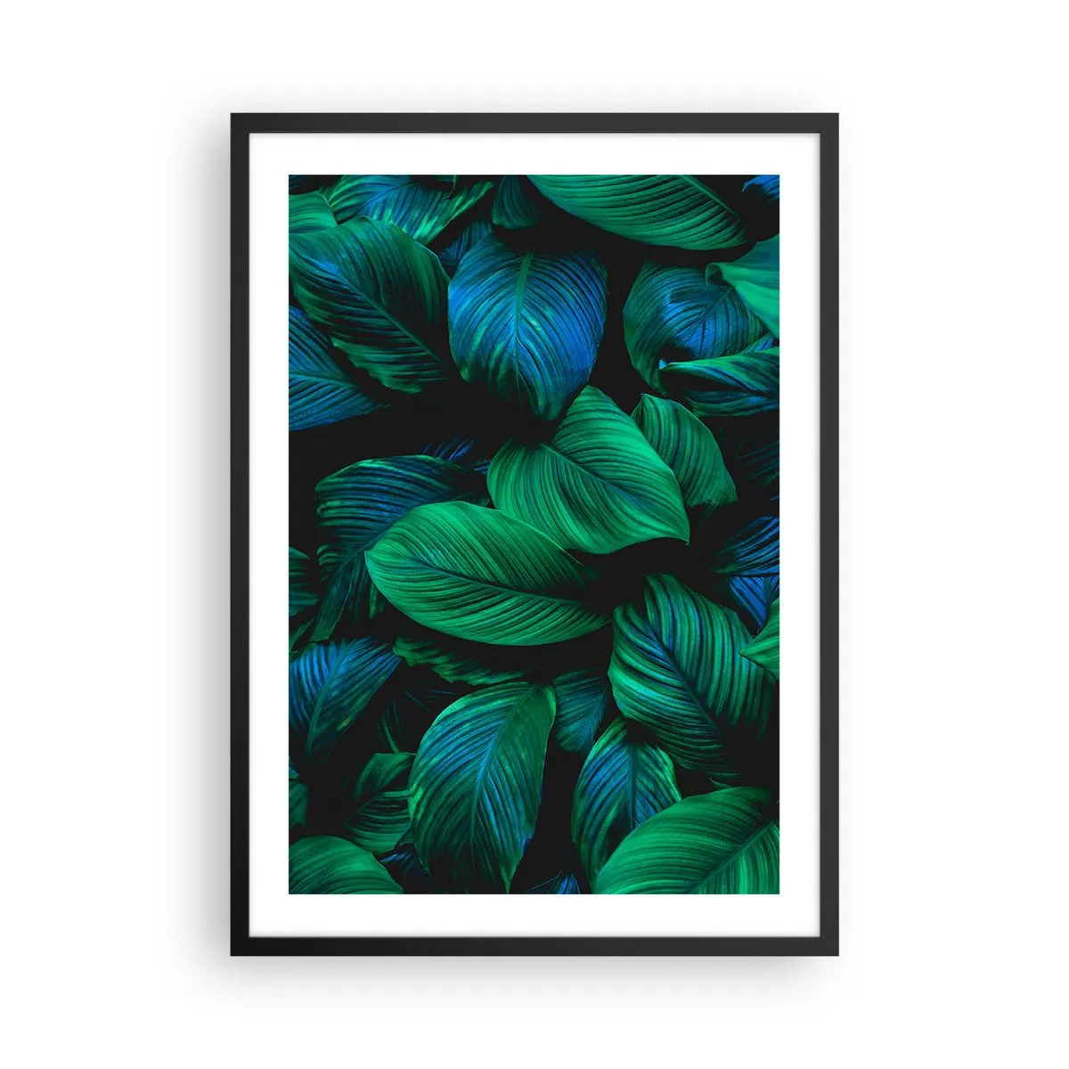 Poster în ramă neagră - Frunze verzi în nuanțe intense - 50x70cm - Traficul verde - Decorațiune modernă pentru perete pentru living și dormitor ARTTOR