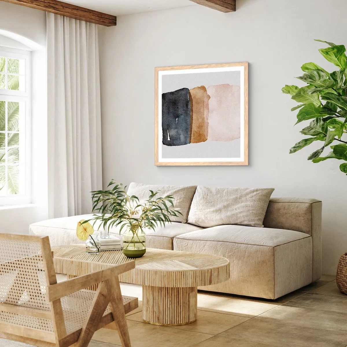 Poster în ramă de stejar deschis - Compoziția culorilor pământului - 60x60 cm