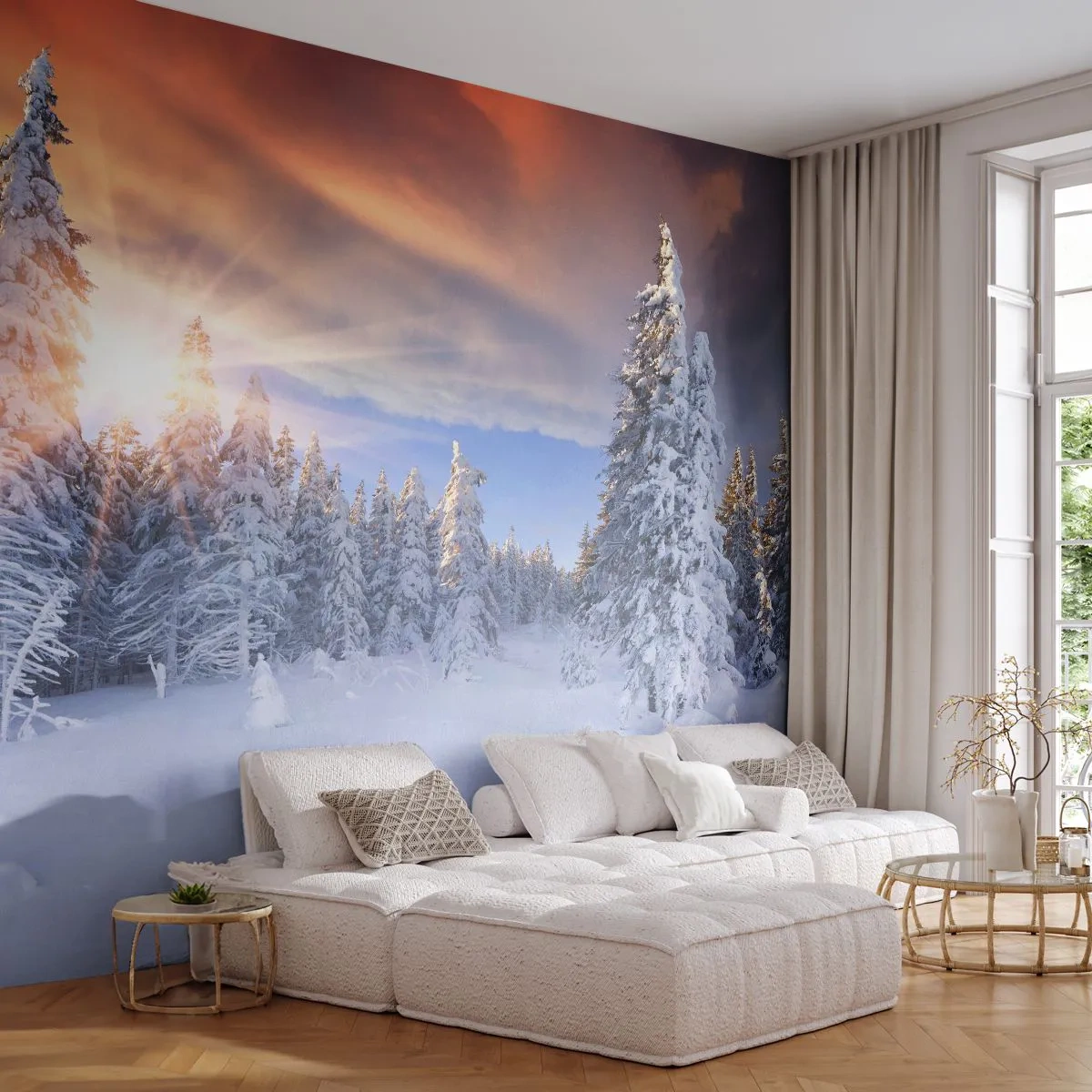 Tapet Premium Canvas - Spectacolul naturii înzăpezite - Peisaj, pădure, Iarnă - 250x175 cm