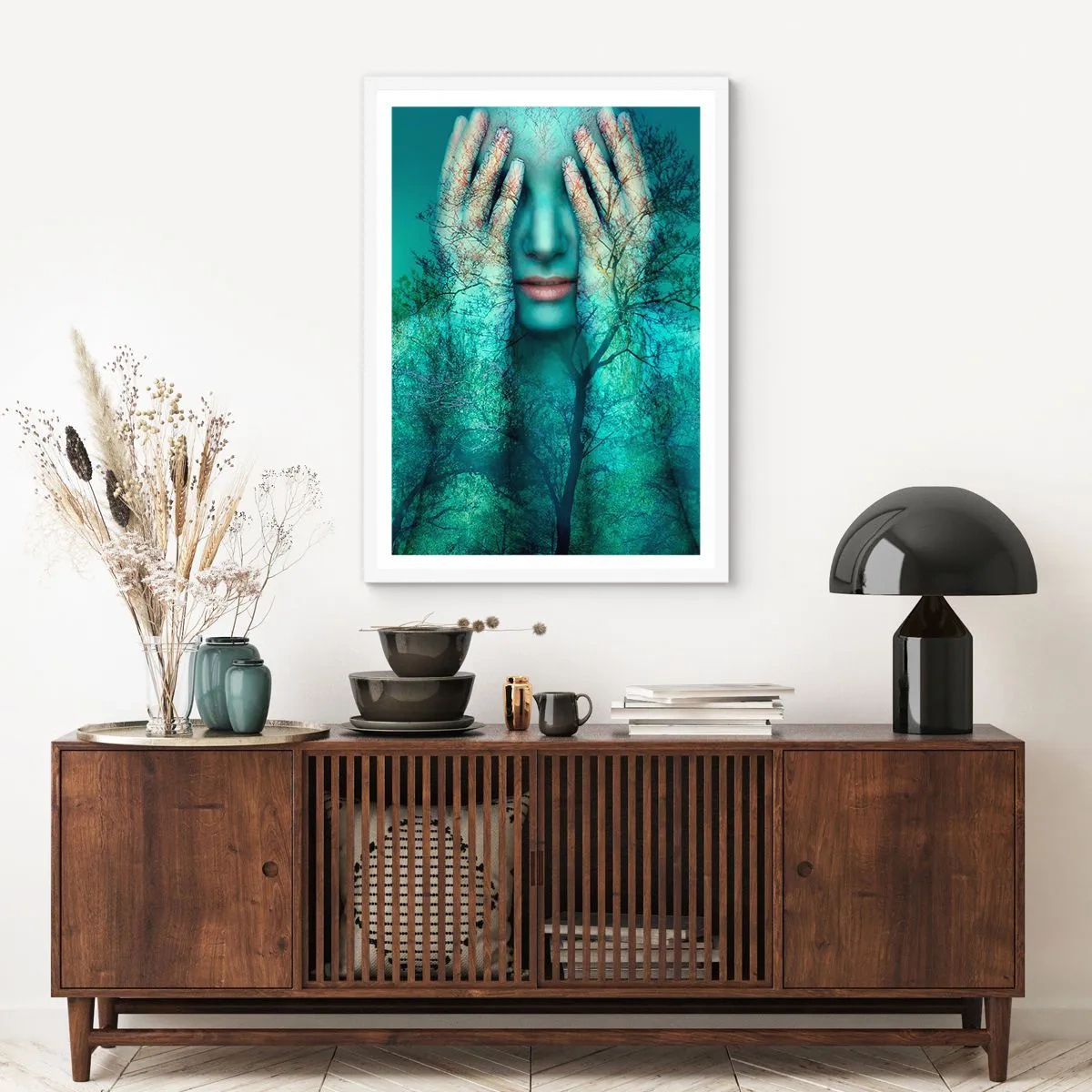 Poster în ramă albă - Scufundată în albastru - 70x100 cm